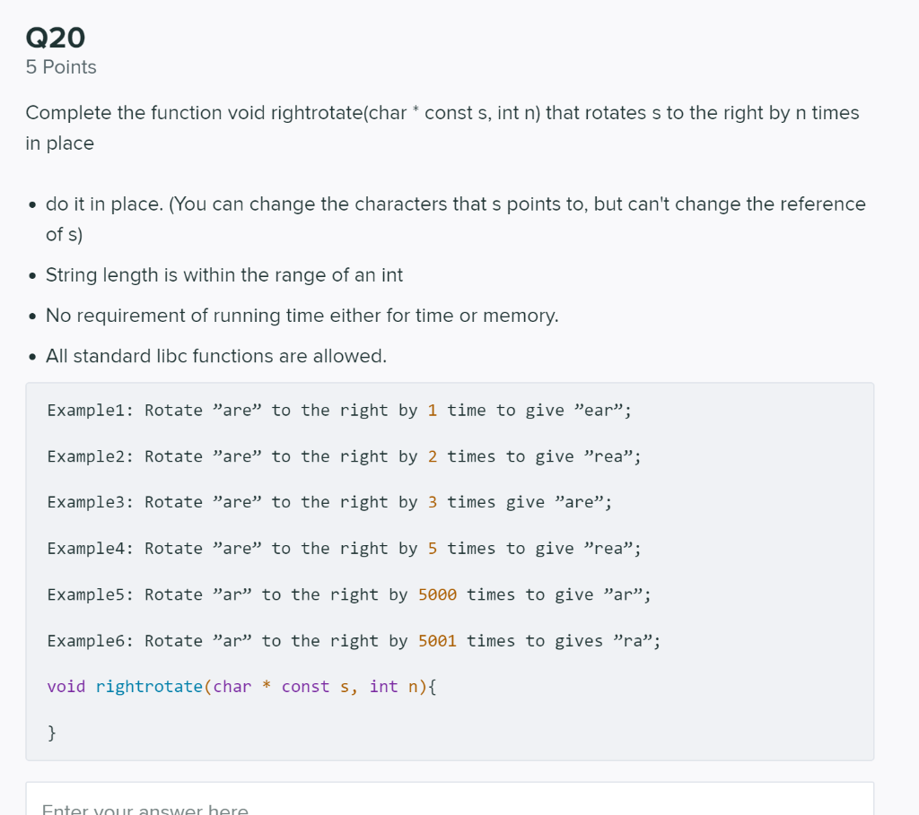 Solved Q20 5 Points Complete the function void rightrotate | Chegg.com