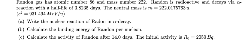 mass number 222 atomic number 86