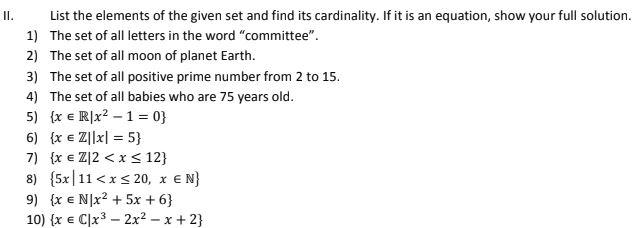 Solved II. List the elements of the given set and find its | Chegg.com