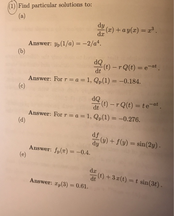 Solved Find Particular Solutions To Dy X Ayx Z Dx 2664