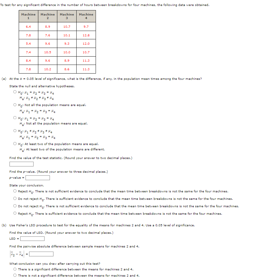 Solved (a) At the α=0.05 level of significance, what is the | Chegg.com