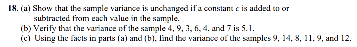 Solved 18. (a) Show that the sample variance is unchanged if | Chegg.com