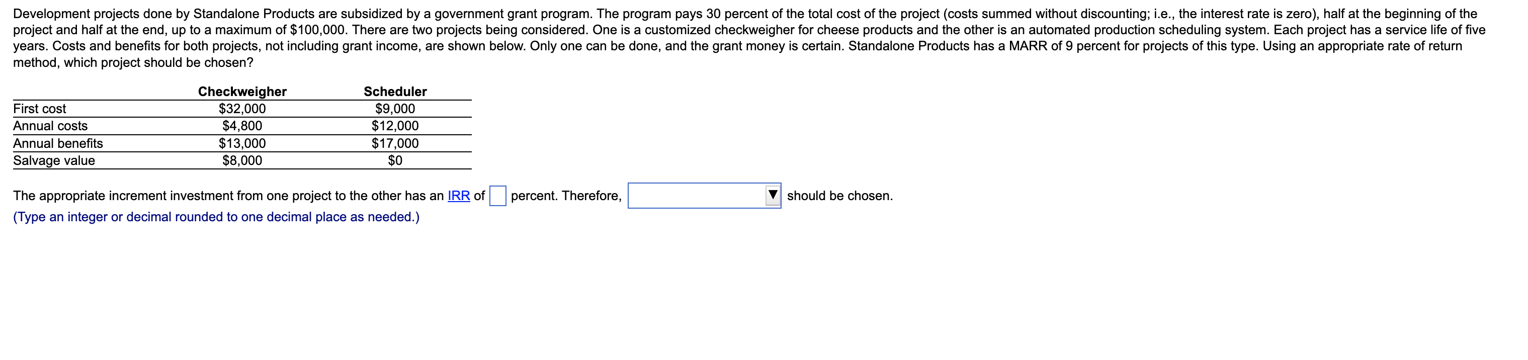Solved method, which project should be chosen? The | Chegg.com