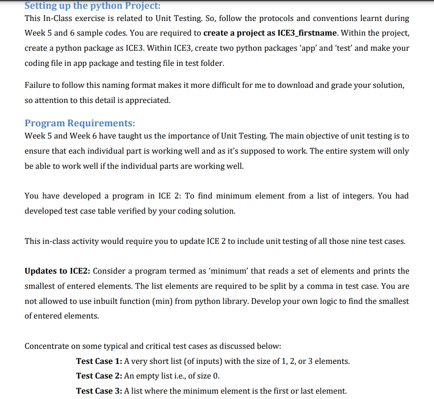 Setting up the python Project: This In-Class exercise | Chegg.com