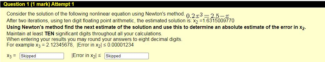 Solved Question 1 (1 mark) Attempt 1 Consider the solution | Chegg.com