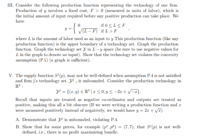 III. Consider the following production function | Chegg.com
