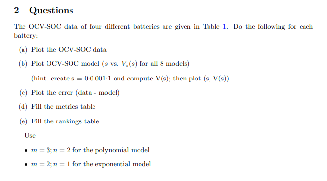 1 OCV Modeling The open circuit voltage (OCV) of a | Chegg.com