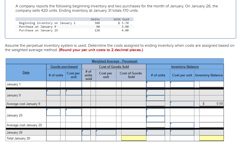 Solved A company reports the following beginning inventory | Chegg.com