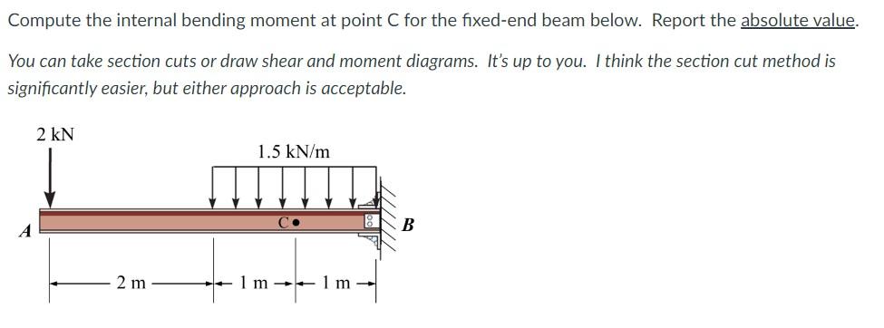 Solved Compute the internal bending moment at point C for | Chegg.com