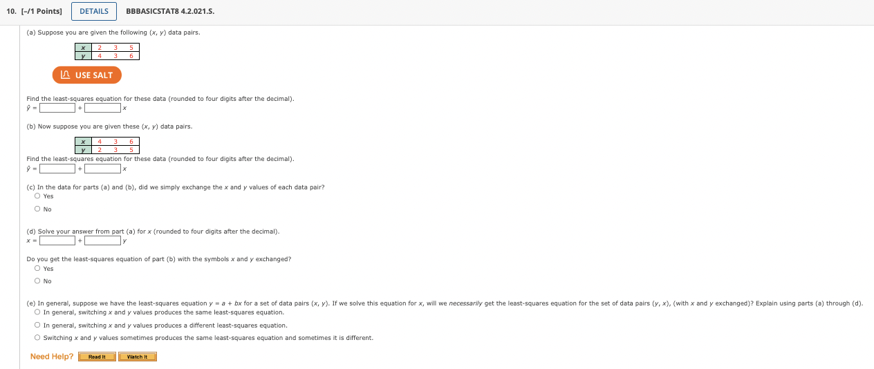 Solved (a) Suppose you are given the following (x,y) data | Chegg.com