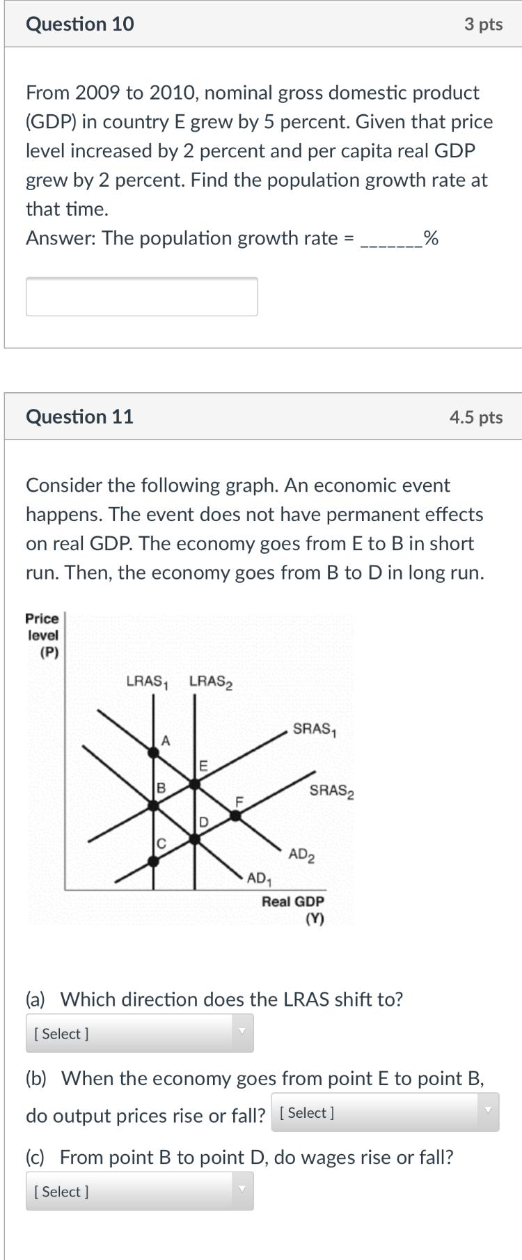 Solved Question 10 3 pts From 2009 to 2010, nominal gross | Chegg.com