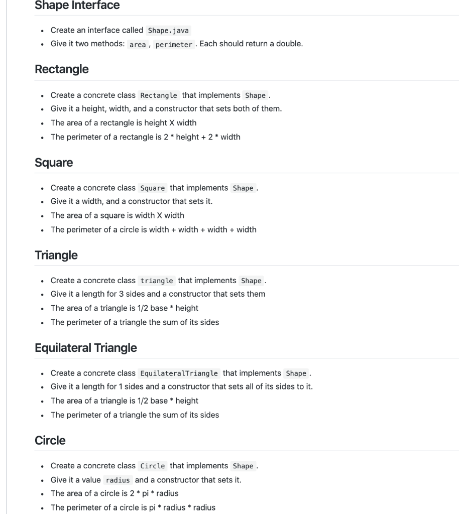 Solved Shape Interface • Create an interface called | Chegg.com