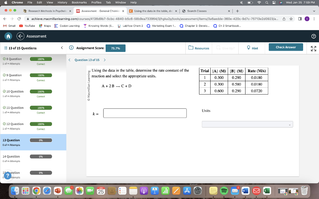 Solved Using the data in the table, determine the rate | Chegg.com