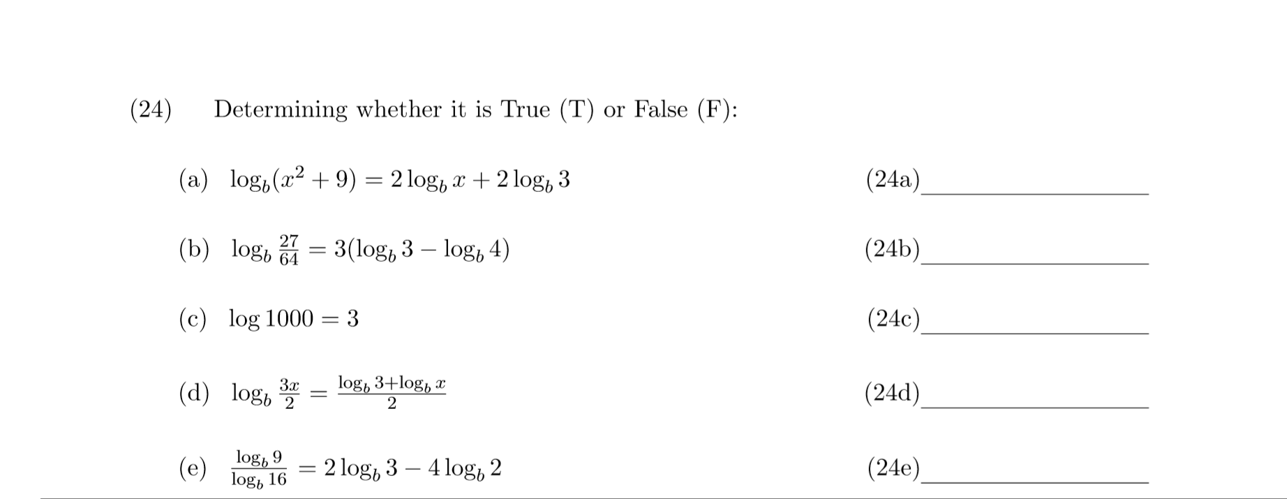 Solved 24 Determining Whether It Is True T Or False Chegg Com
