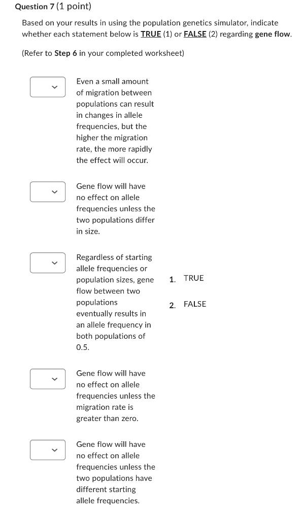 Solved 2uestion 6 (1 point) Based on your results in using | Chegg.com