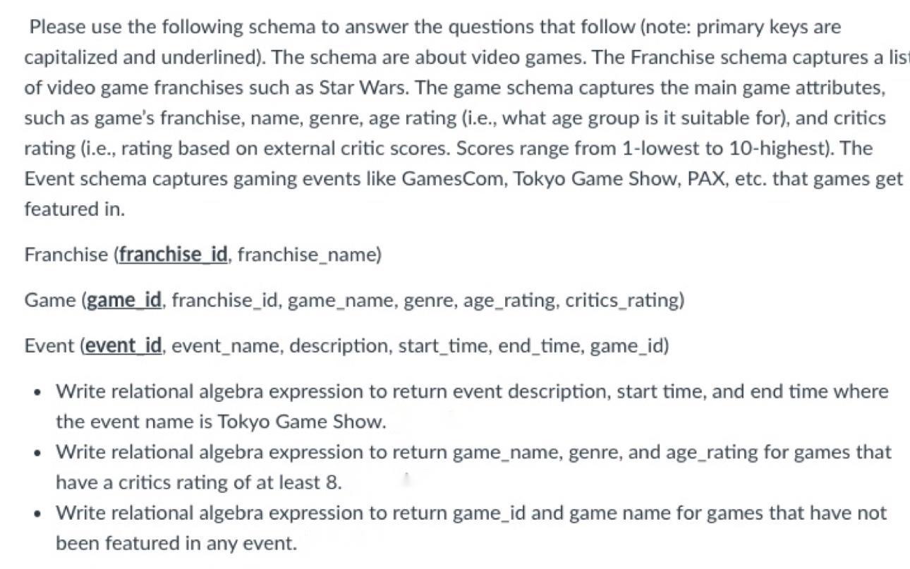 Please use the following schema to answer the | Chegg.com