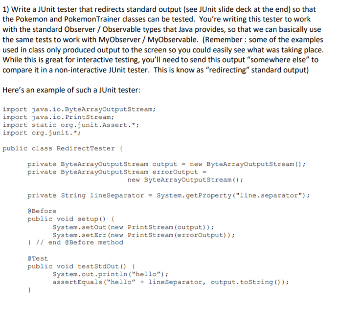 Help writing a JUnit class for the following lines of | Chegg.com