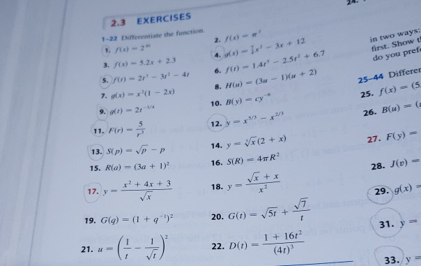 Solved 2 3 Exercises 1 22 Differentiate The Function 1 Chegg Com