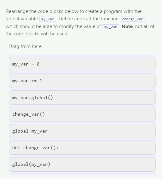 Solved Rearrange the code blocks below to create a program | Chegg.com