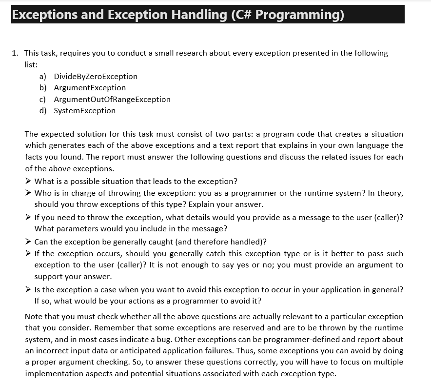 Solved Exceptions and Exception Handling (C# Programming) 1.