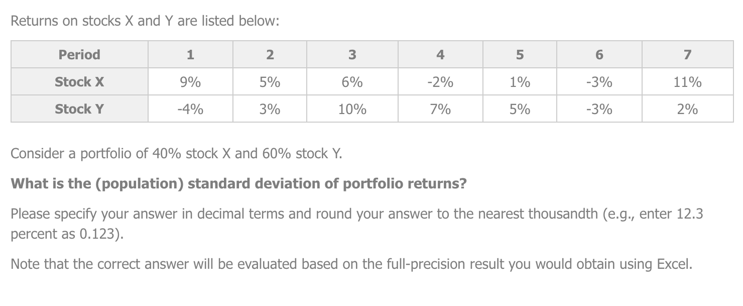 Solved Returns on stocks X and Y are listed below: Consider | Chegg.com