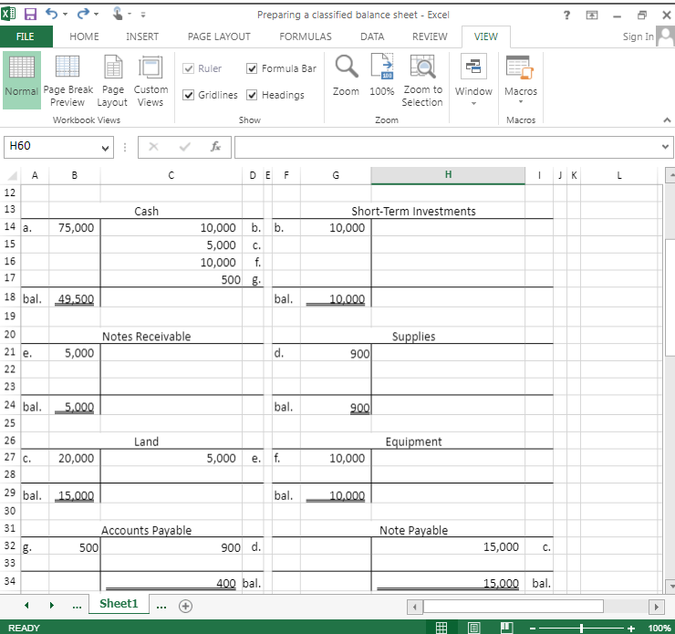 Solved Preparing a Classified Balance Sheet using Excel's | Chegg.com