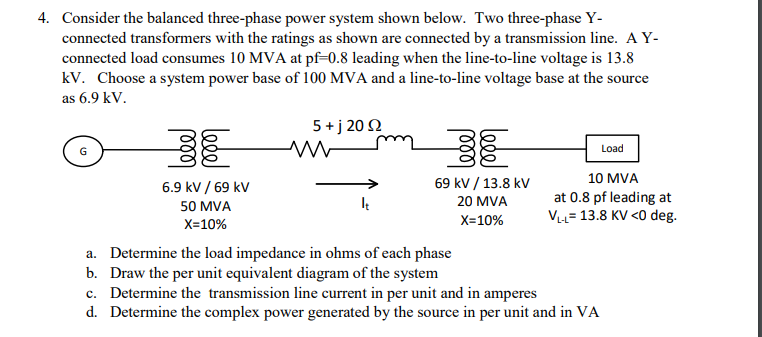 Solved 4. Consider the balanced three-phase power system | Chegg.com