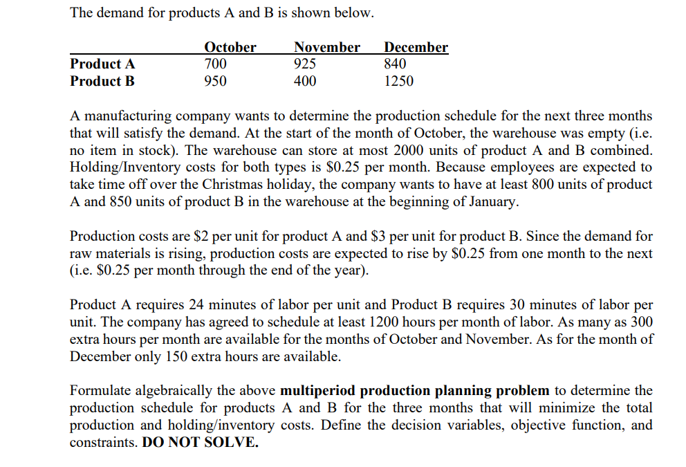 Solved The Demand For Products A And B Is Shown Below. A | Chegg.com