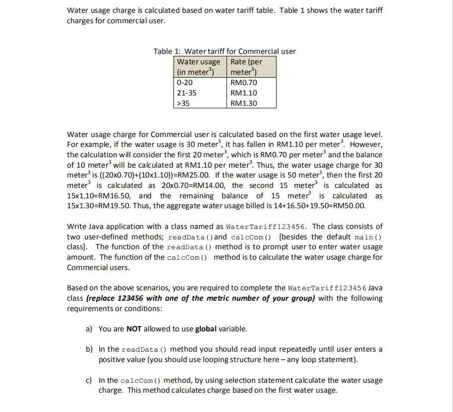 Solved Water usage charge is calculated based on water