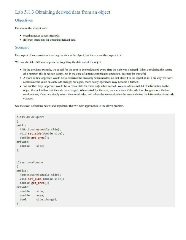 Solved Lab 5.1.1 Classes and Objects in C++ Objectives | Chegg.com