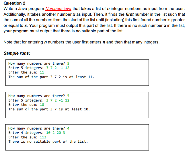 Solved Question 2 Write a Java program Numbers.java that | Chegg.com