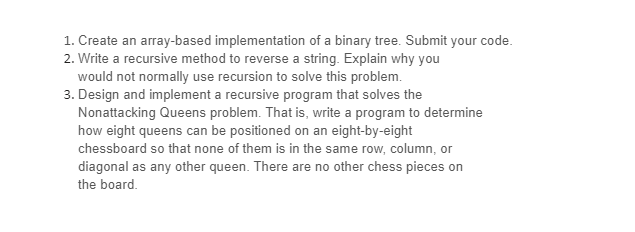 Solved 1. Create an array-based implementation of a binary | Chegg.com
