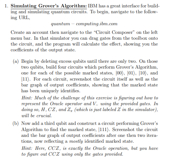 1. Simulating Grover's Algorithm: IBM has a great | Chegg.com