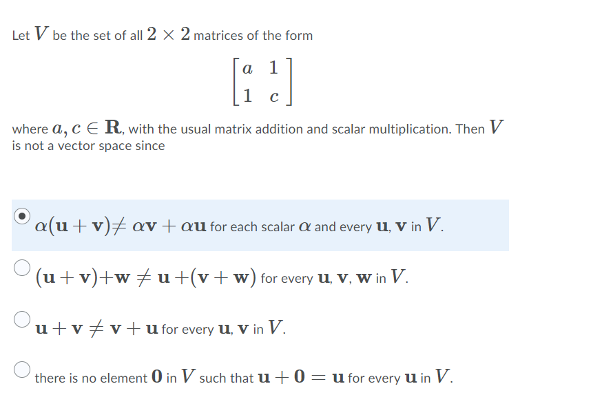 Solved Let V be the set of all 2 x 2 matrices of the form | Chegg.com