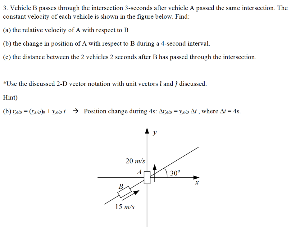 Solved Vehicle B Passes Through The Intersection 3-seconds | Chegg.com