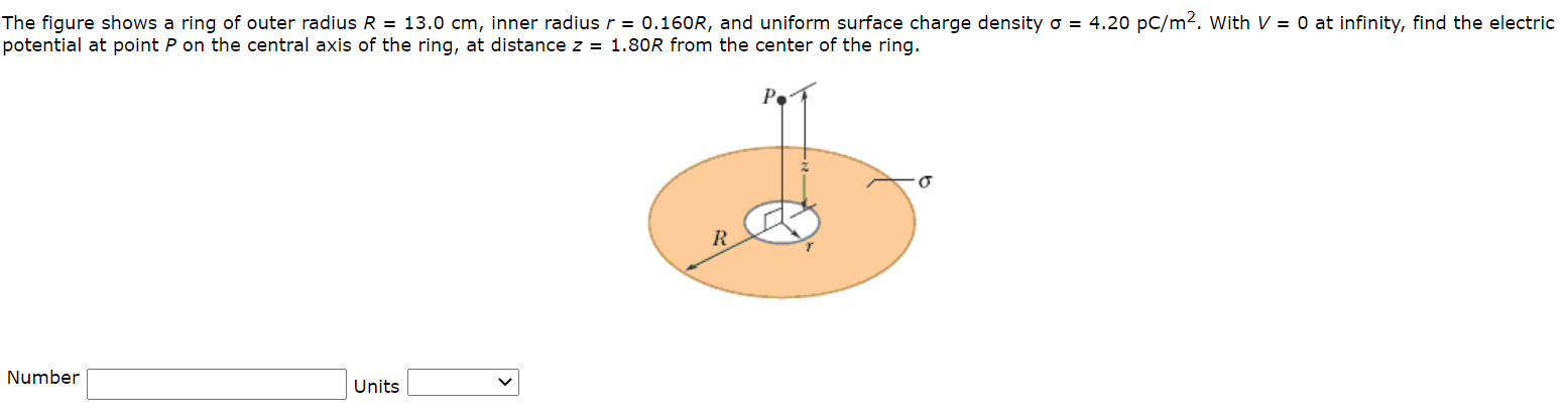 Solved The figure shows a ring of outer radius R = 13.0 cm, | Chegg.com