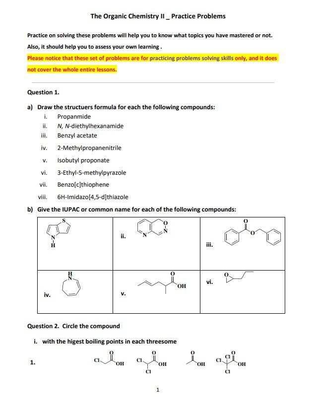 Solved The Organic Chemistry II _ Practice Problems Practice | Chegg.com