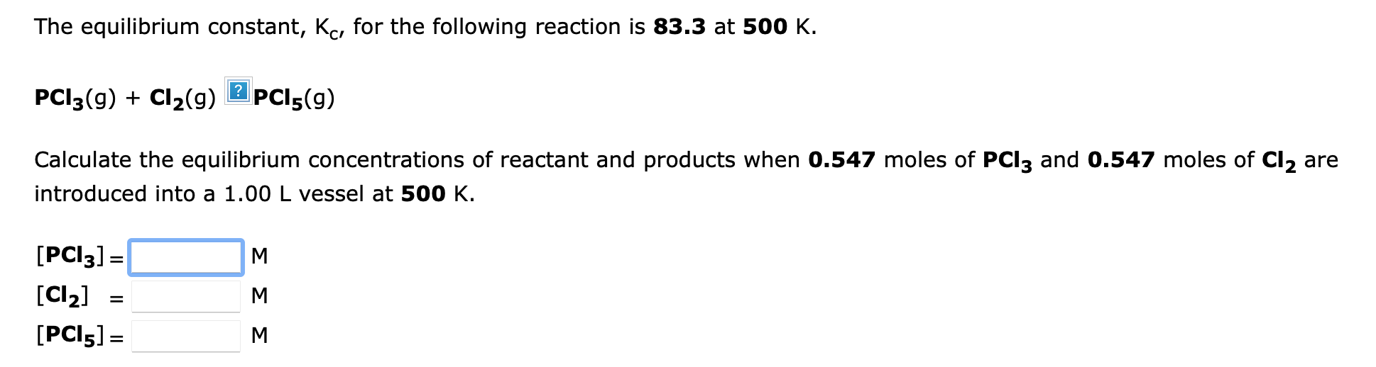 Solved The Equilibrium Constant, Kc, For The Following | Chegg.com