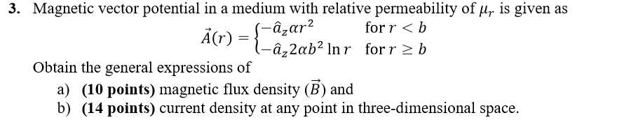 Solved 3. Magnetic vector potential in a medium with | Chegg.com