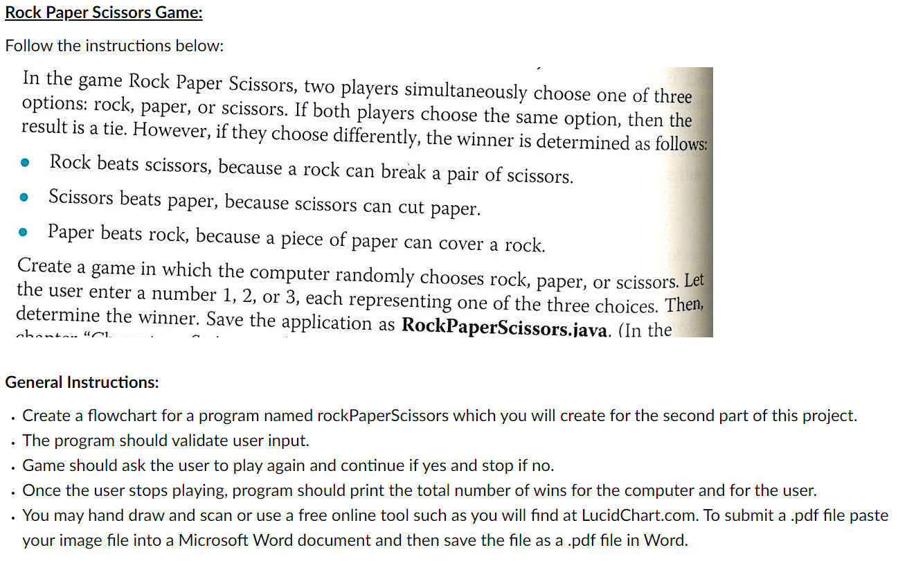 Solved Rock Paper Scissors Game: Follow the instructions | Chegg.com