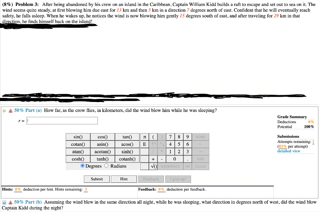 Solved (8%) Problem 3: After being abandoned by his crew on | Chegg.com