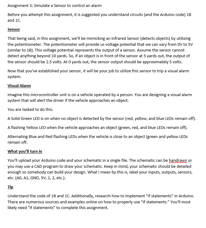 Solved Assignment 3: Simulate a Sensor to control an alarm | Chegg.com