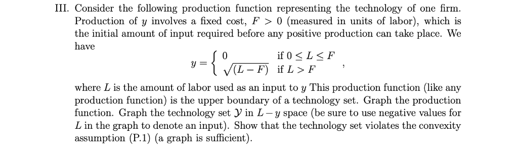 III. Consider the following production function | Chegg.com