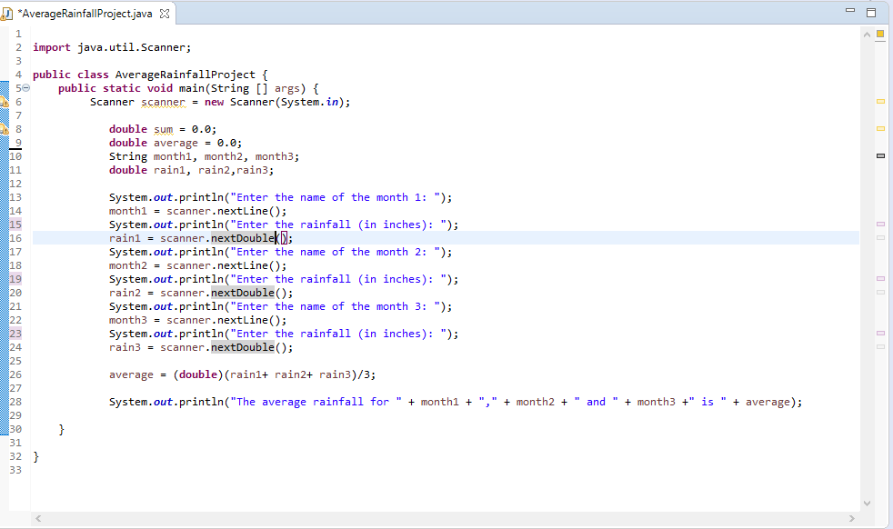 Solved AverageRainfallProjectjava 3 2 import | Chegg.com