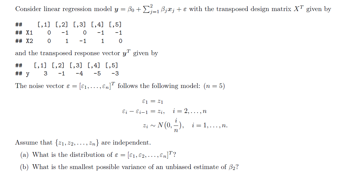 Solved Consider linear regression model y = Bo + {}=1 BjX; + | Chegg.com