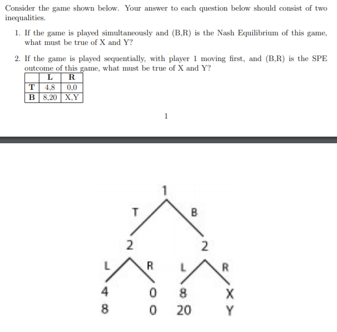 Solved Consider The Game Shown Below. Your Answer To Each | Chegg.com