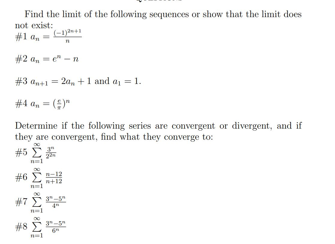 Solved Find The Limit Of The Following Sequences Or Show 