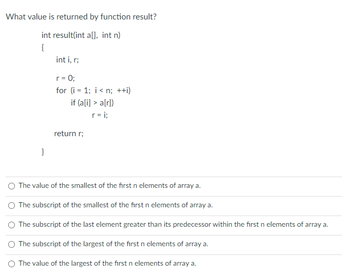 Solved What value is returned by function result? int | Chegg.com