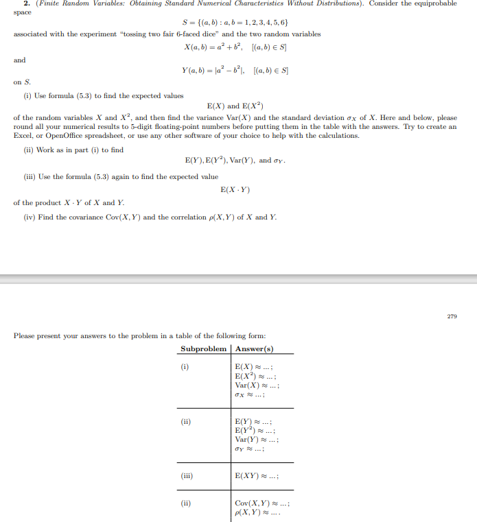 Solved 2. (Finite Random Variables: Obtaining Standard | Chegg.com