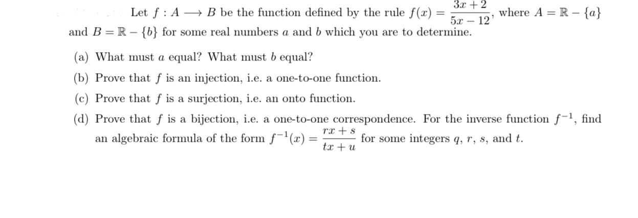 Solved Let F:A B Be The Function Defined By The Rule | Chegg.com